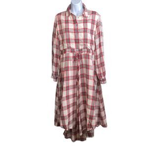 Unaya Women’s Red Plaid Maxi Shirt Dress Size M Japanese Boho Cottagecore Asian